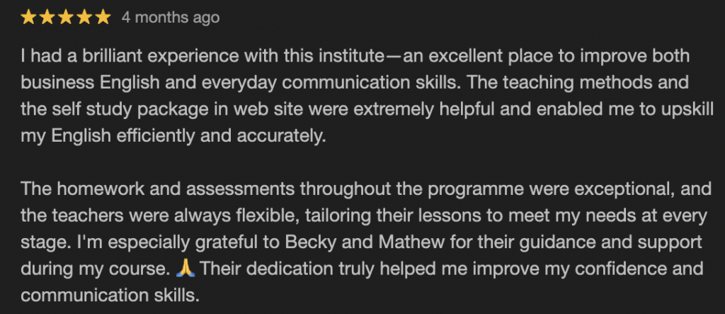 Google review from a former English learner